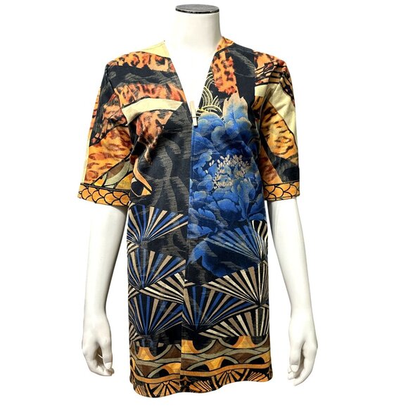 Chicos Abstract Bold Floral Animal Print Festival Wrap Open Cardigan Artistic OS - Picture 1 of 12